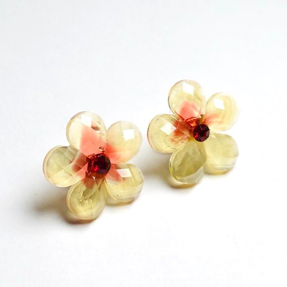 New! Red Rhinestone Flower Stud Earrings - Picture 3 of 6